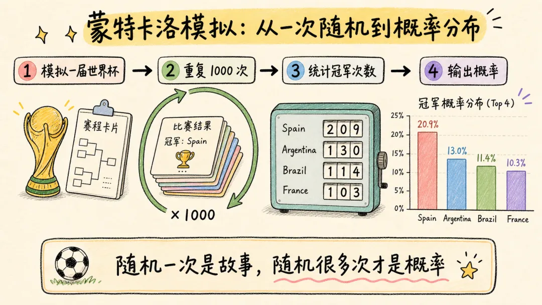 蒙特卡洛大规模重复模拟赛程示意