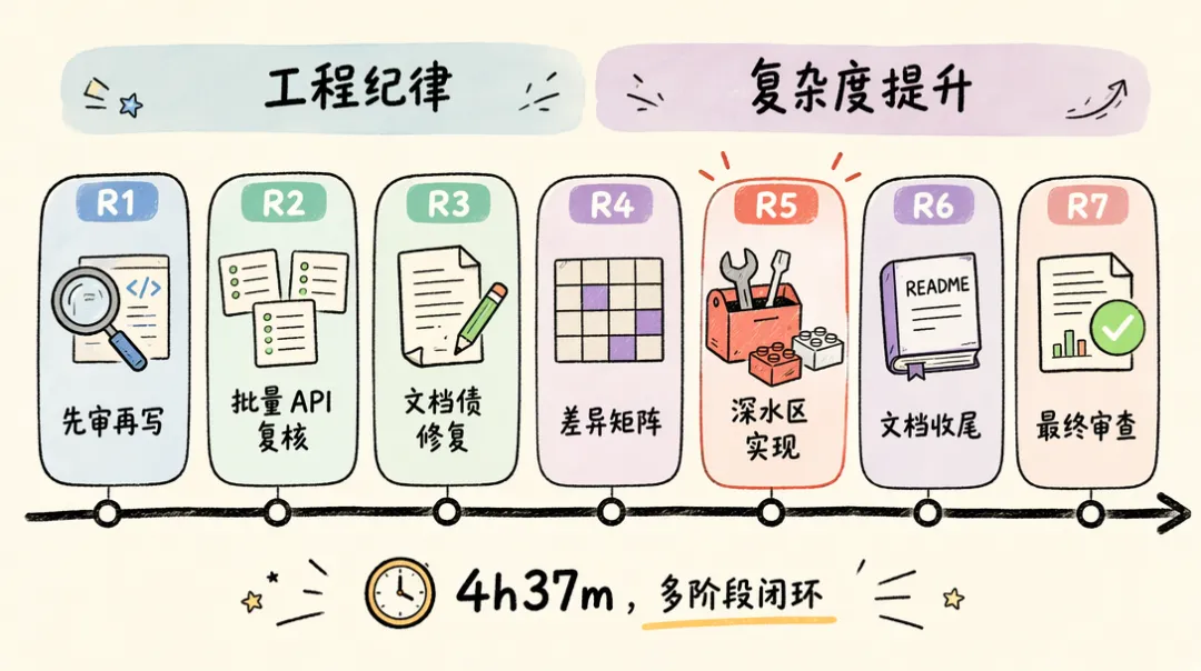 GLM-5.2 七轮任务执行总览时间线