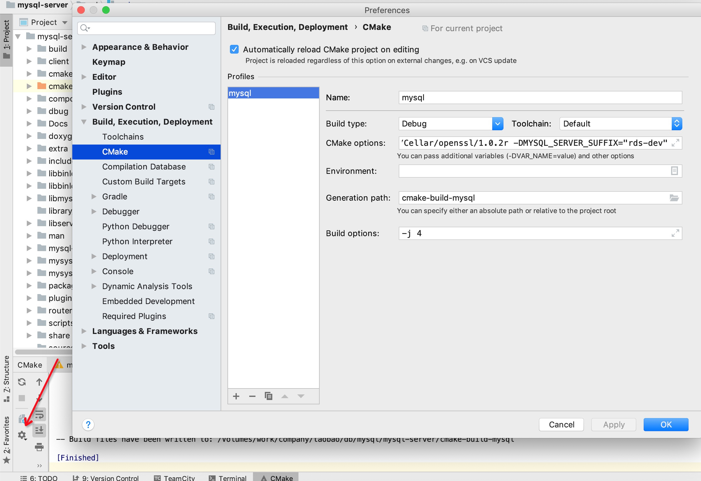 Mac 下 clion 单机debug mysql