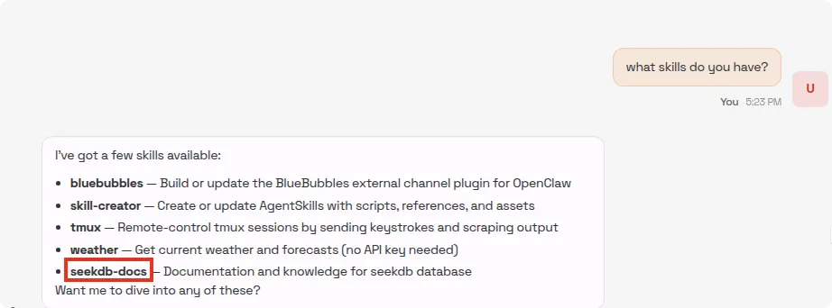 OpenClaw + seekdb skills:打造个人 seekdb 助手